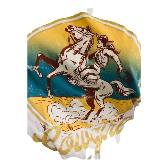 Rodeo Cowgirl gold fringe tassels White Cotton tee shirt size medium new - Picture 5 of 11